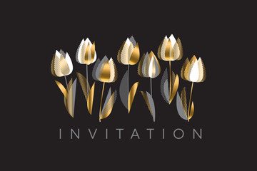 Decorative tulip flowers vector illustration on black