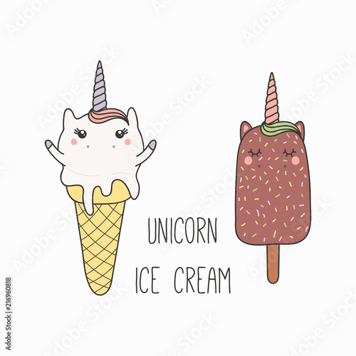 Hand Drawn Vector Illustration Of A Kawaii Funny Ice Cream