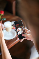 Food Photo On Mobile Phone In Cafe
