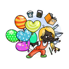 Cute school kid ready to education.