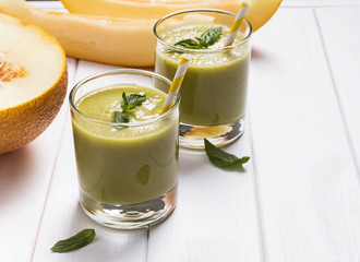 Refreshing melon smoothie close-up