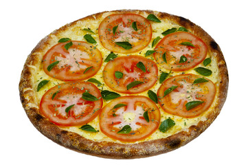 Pizza Margherita made with Tomatoes, Mozzarella