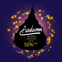 hand writing  Autumn text  boder, Banner Sale premium black leaf maple