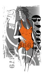 Foto op Plexiglas Vrouw in oranje zwempak © Isaxar