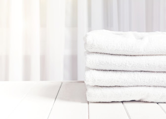 Fototapeta na wymiar Clean white towels in stack