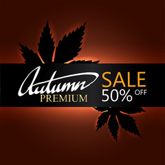 hand writing Autumn text  boder, Banner Sale premium two black leaf maple