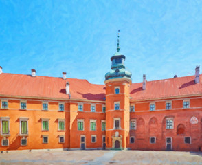 Fototapeta premium Painting on canvas of the courtyard of the royal castle in Warsaw, Poland 