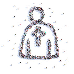 A lot of people form priest, wedding, icon . 3d rendering.