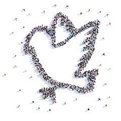 A lot of people form dove, wedding, icon . 3d rendering.