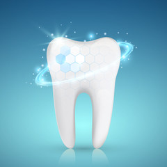 Healthy tooth with glowing effect, teeth whitening concept