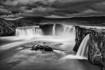 Iceland Godafoss waterfall in b&w