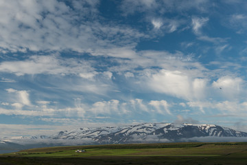 Iceland country side with large sky and T cloud