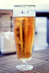 glass of beer in a bar. octoberfest.