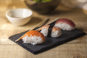 Rustic table sushi food