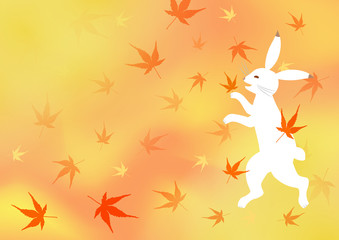 鳥獣戯画っぽいウサギが紅葉を楽しむ　紅葉狩り
