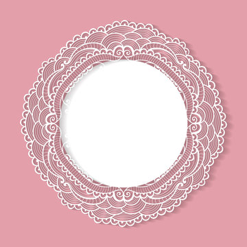 New Baby Born Card. Vector Circle Lace Frame.