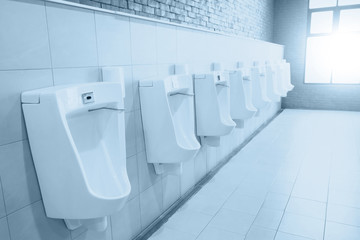 clean new men bathroom blue color tone