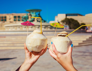 Two coconut drinks in Valletta, Malta