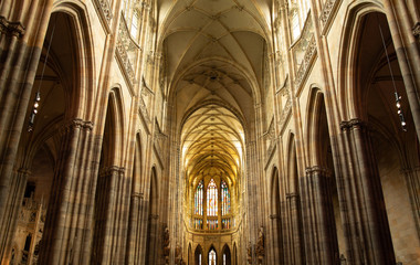 the vaults of the temple St. Vitus Cathedral in the Prague of the Czech Republic