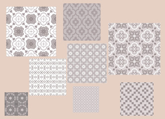 Moroccan style tiles ornament vector pattern print. Taupe colors geometric seamless backdrop.