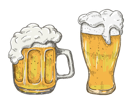 Vector Hand Drawing Beer Mug In White Background