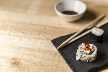 Rustic table sushi food