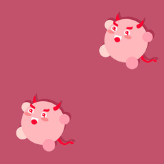 Pattern based on my illustration of a kawaii cute round-shaped red demon showing evilness and showing magnificence in the warm underworld of hell. His big shadow is projected on the wall.