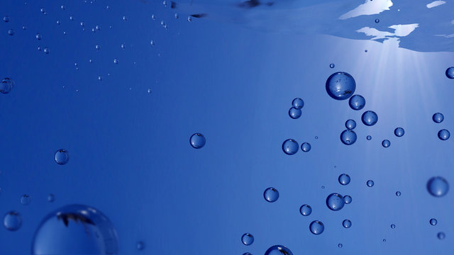 3D Render of a underwater scenery with ascending air bubbles