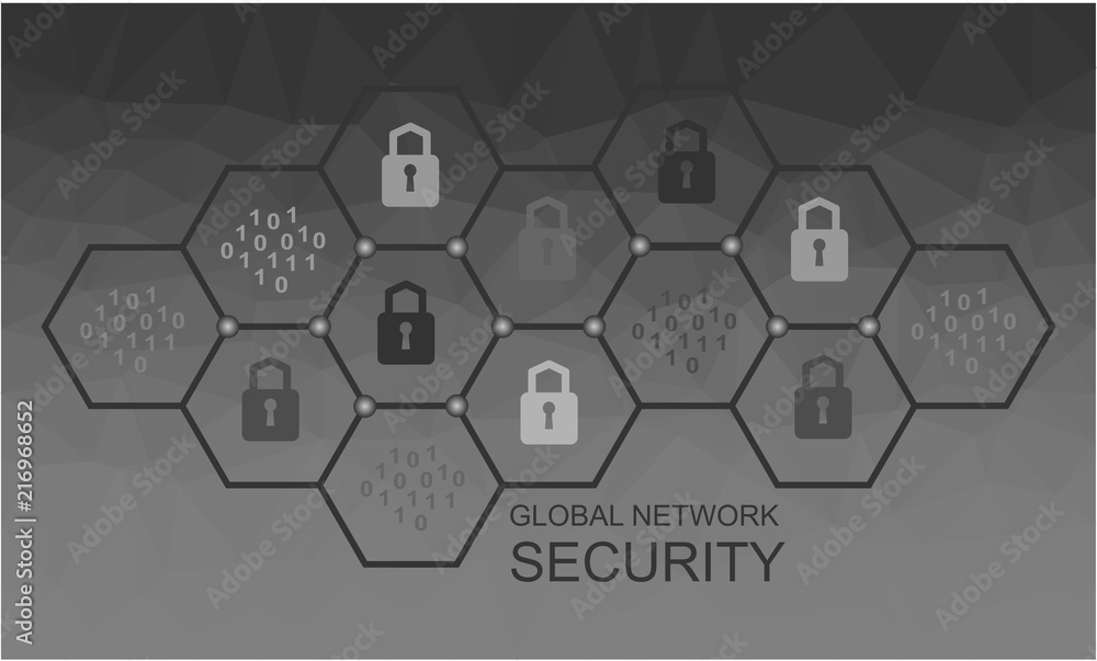Poster global network security. vector polygonal technology concept.