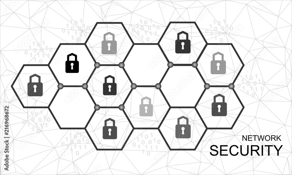 Poster global network security. vector polygonal technology concept.