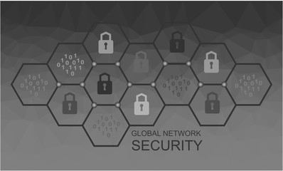Global network security. Vector polygonal technology concept. 