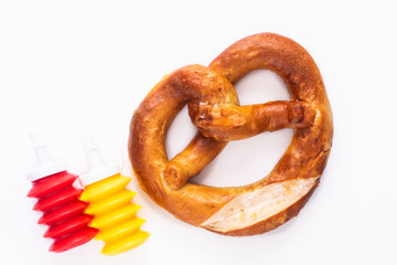 Homemade twisted knot Soft salt Pretzels on white background