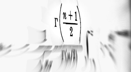 Large number of mathematical formulas focus on a white background