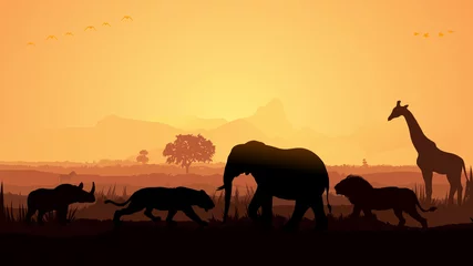 Gardinen Braun Silhouette der wilden Tiere, Vögel, Elefanten, Rehe  © AryanRaj