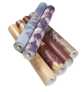 Different rolls of wallpaper isolated on white background with clipping path