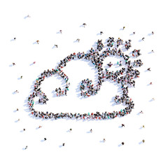 A lot of people form cloud, icon . 3d rendering.