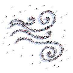 A lot of people form wind, icon . 3d rendering.