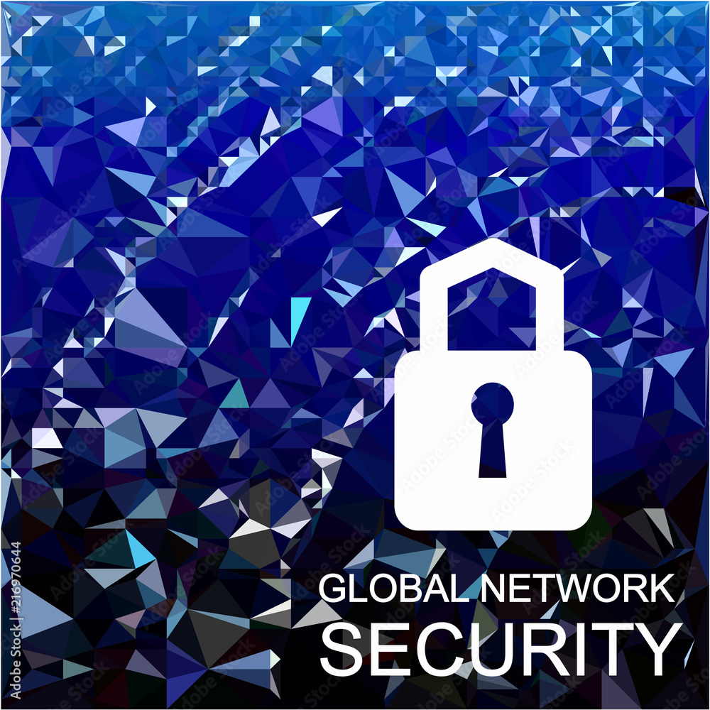 Poster global network security. vector polygonal technology concept.