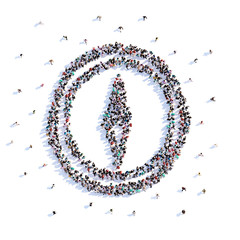 A lot of people form compass, icon . 3d rendering.