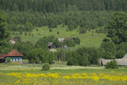 Middle Ural, Russia, -  rural landscape in sunny day