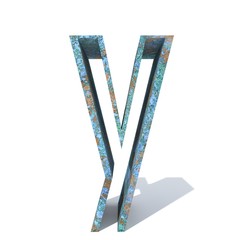 Conceptual old rusted metal font or type, iron or steel industry piece isolated white background. Educative rusty material, aged vintage surface, worn damaged paint as 3D illustration rough surface