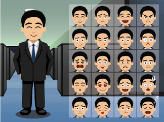 Business Asian Man Cartoon Emotion faces Vector Illustration