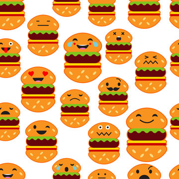 Seamless background with Emotions Hamburger. Cute cartoon. Vector illustration. Textile rapport.
