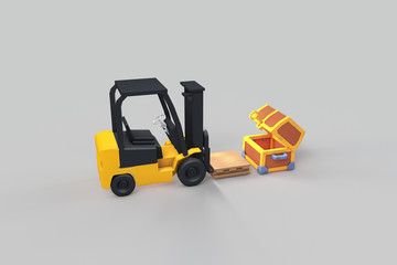 3D rendering, Forklifts and treasure boxes