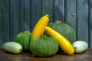 Fresh harvest of three kinds of courgettes