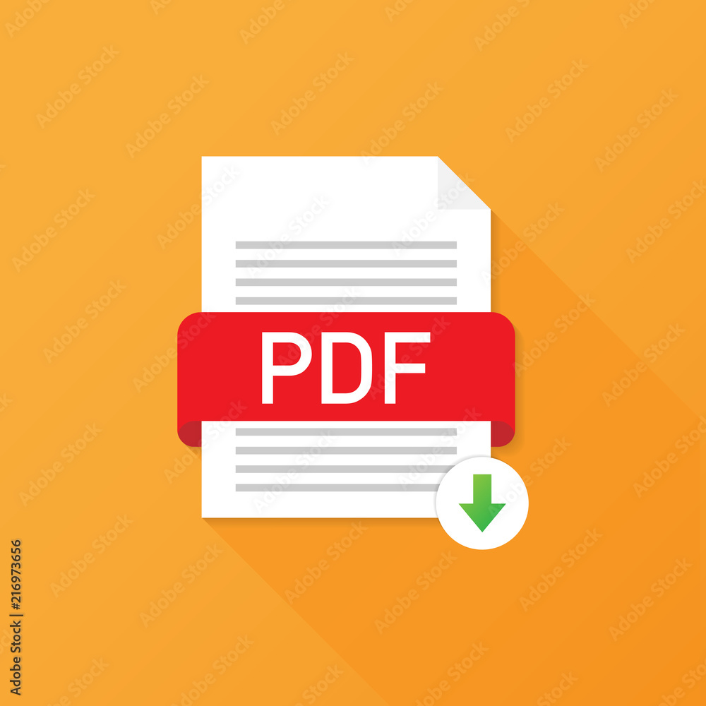 Poster download pdf button. downloading document concept. file with pdf label and down arrow sign. vector i