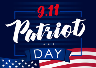 Patriot day USA Never forget 9.11, vector banner. Patriot Day September 11, We will never forget, american background