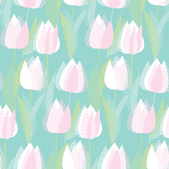 Modern abstract white tulip flowers seamless pattern.