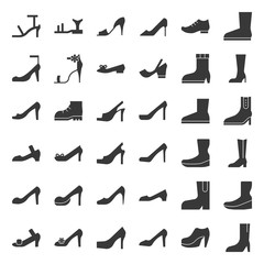 Woman fashion Shoes, high heel and boot icon set, glyph design