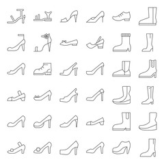 Obraz premium Woman fashion Shoes, high heel and boot icon set, thin line